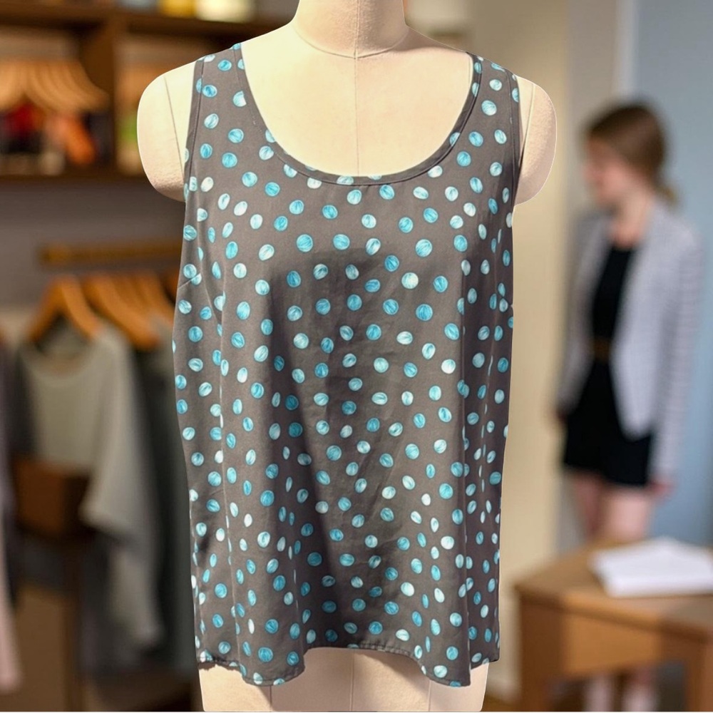 Pleione Gray w/ Aqua Polka Dot Sleeveless Tunic Top
